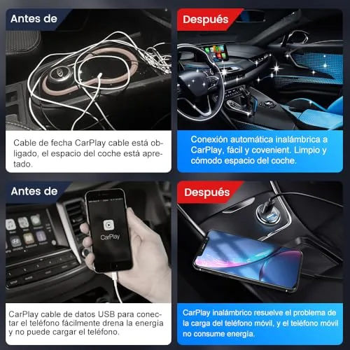 Carlinkit ▫️ Adaptador sem fios 3.0 para CarPlay, compatível com Audi/Porsche/Volvo/Mercedes/VW/KIA/Hyundai, configuração de dois cabos 5