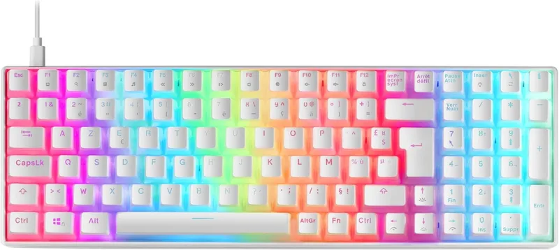 Mars Gaming ▫️ MKULTRA, Teclado Mecânico Branco RGB, Compacto 96%, Switch Outemu SQ Azul, Idioma Francês