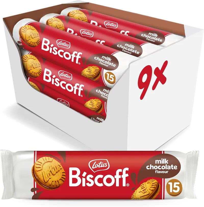 Biscoff ▫️ Lotus | Bolachas recheadas de chocolate | Sem aromas artificiais nem corantes | 15 bolachas por embalagem | 9 x 150 g (1,35 kg)