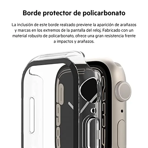 Belkin ▫️ Capa ScreenForce para Apple Watch de 40 mm, 41 mm, Série 8, SE, 7, 6, 5 e 4, com borda elevada e protetor de ecrã TemperedGlass integrado, resistente a riscos e de fácil instalação - Transparente 3