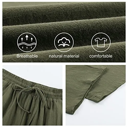 Yuson Girl ▫️ Calças casuais para mulher em linho e algodão, de cintura alta com elástico, calças de verão casuais, largas e compridas, para a praia, com bolsos e confortáveis 4