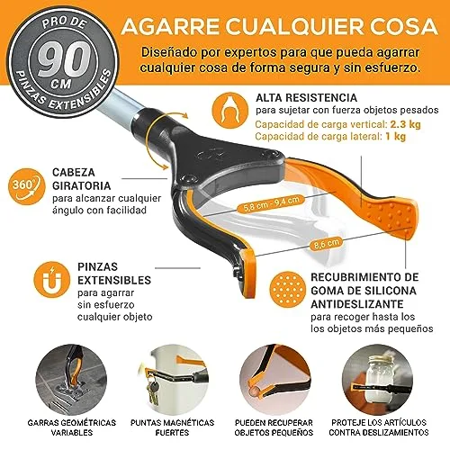 EZPIK ▫️ ® - Pinças para apanhar objetos de 90 cm - Presentes para idosos e pessoas com mobilidade reduzida - Extensíveis com íman telescópico - Ideais para lixo e fruta [Prateado, 1 unidade] 2