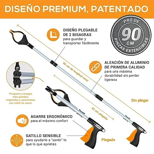 EZPIK ▫️ ® - Pinças para apanhar objetos de 90 cm - Presentes para idosos e pessoas com mobilidade reduzida - Extensíveis com íman telescópico - Ideais para lixo e fruta [Prateado, 1 unidade] 3