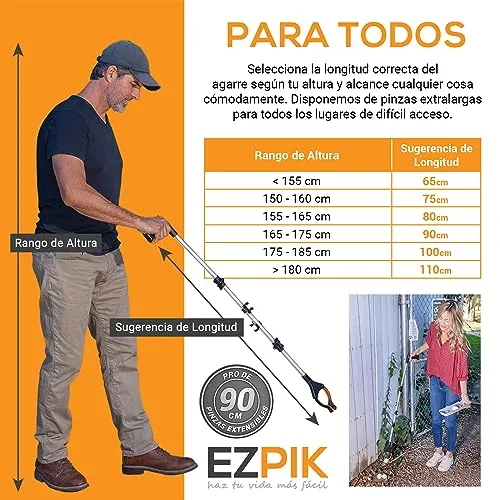 EZPIK ▫️ ® - Pinças para apanhar objetos de 90 cm - Presentes para idosos e pessoas com mobilidade reduzida - Extensíveis com íman telescópico - Ideais para lixo e fruta [Prateado, 1 unidade] 4
