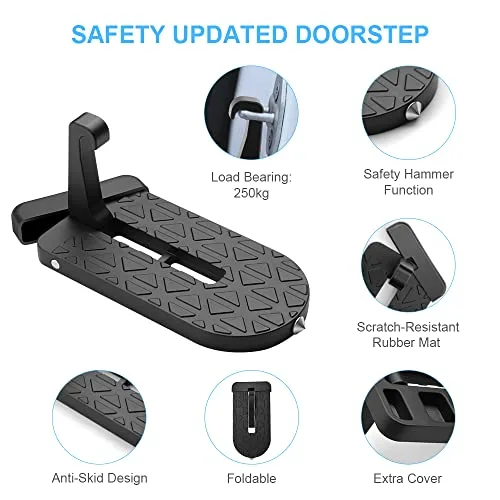 URAQT ▫️ Pedal para porta de carro, 250 kg – Degrau universal para porta de automóvel, escada dobrável em forma de U, liga de alumínio, pedal com gancho dobrável para fácil acesso ao teto e limpeza 3