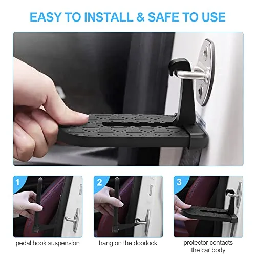 URAQT ▫️ Pedal para porta de carro, 250 kg – Degrau universal para porta de automóvel, escada dobrável em forma de U, liga de alumínio, pedal com gancho dobrável para fácil acesso ao teto e limpeza 5