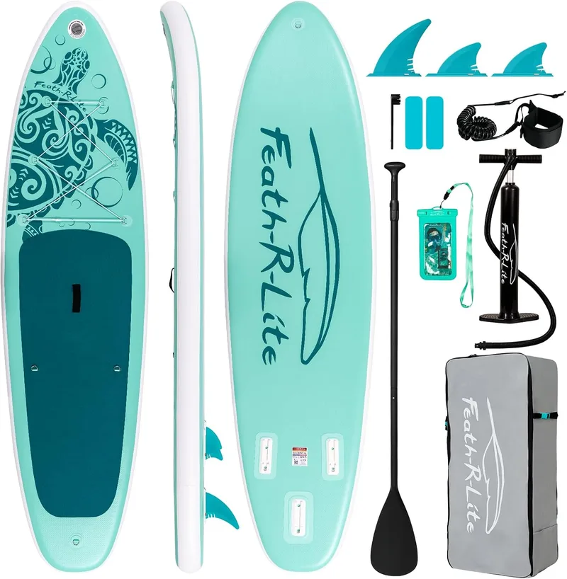 FEATH-R-LITE ▫️ Prancha de Paddle Surf insuflável ultraleve, com remo ajustável, bomba, mochila, corda de segurança e barbatanas, para principiantes e avançados