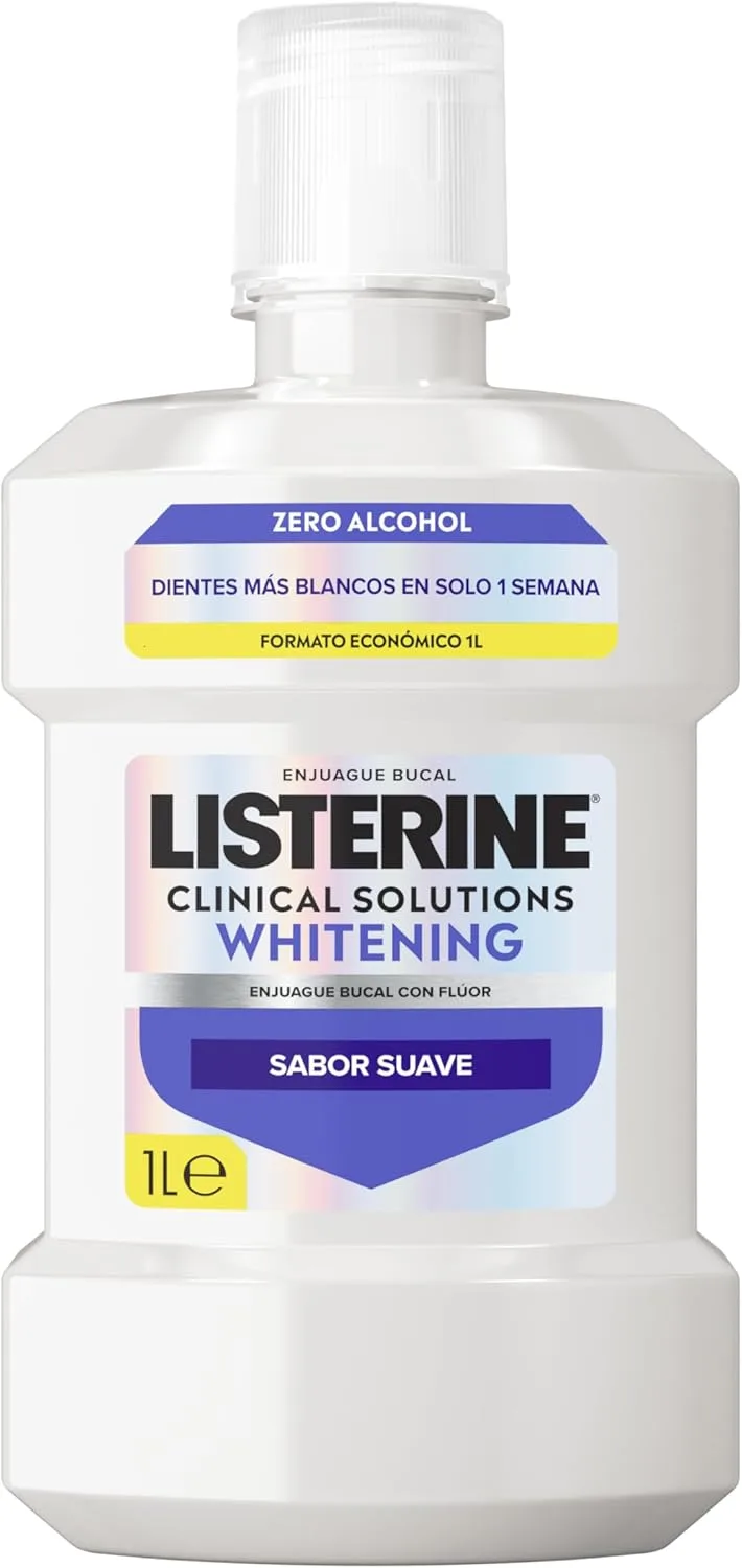 Listerine ▫️ Advanced White Sabor Suave (1 x 1 L), elixir bucal em embalagem económica, sem álcool, elixir bucal sem álcool, elixir bucal branqueador para uma limpeza ideal