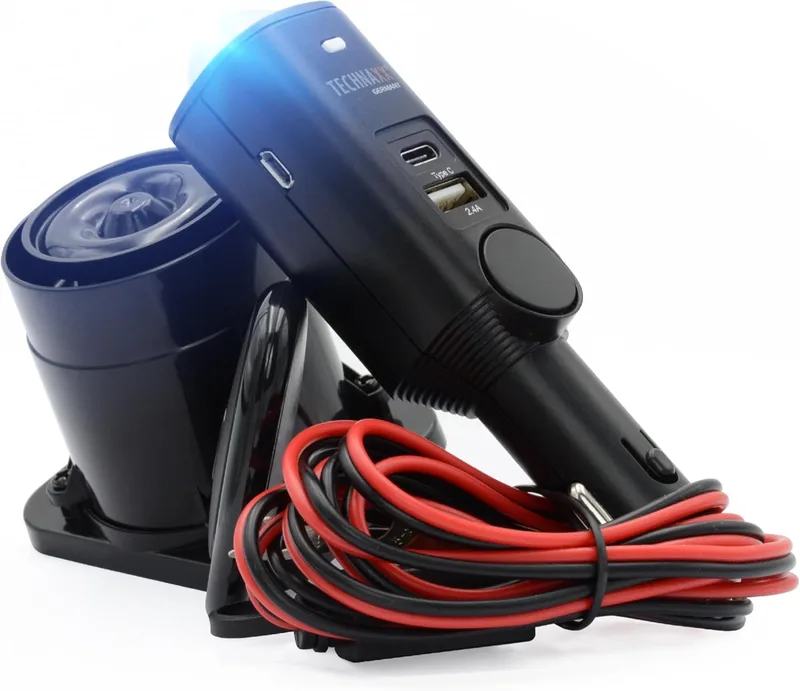 Technaxx ▫️ Sistema de alarme para carros, carrinhas, veículos, casas com sensor de movimento PIR, sirene externa 105 dB, 2 USB - ~7 dias de tempo de funcionamento - Alarme de segurança para automóvel TX-168