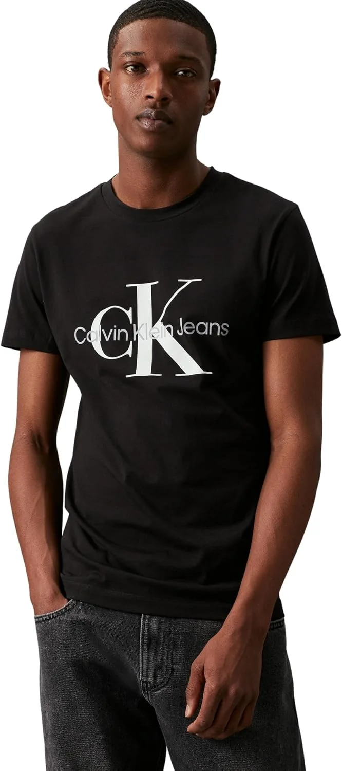 Calvin Klein ▫️ Camisola de manga curta para homem, modelo Core Monólogo, corte justo