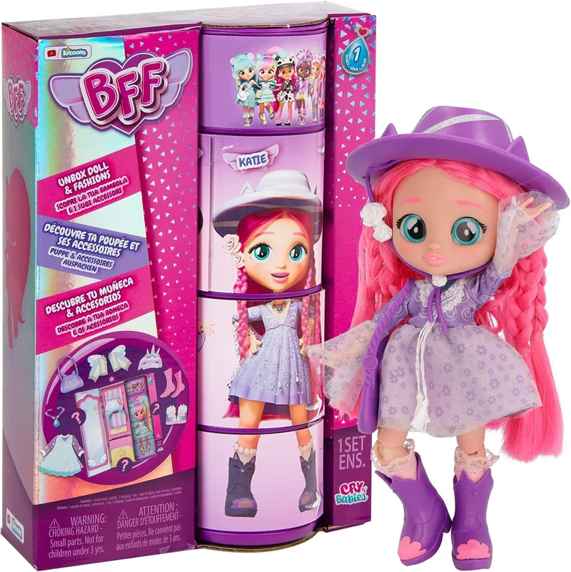 BFF BY CRY BABIES ▫️ BFF BY BEBÉS LLORONES Bebés Llorones Katie | Boneca colecionável na moda com cabelo comprido, roupa de tecido e 9 acessórios - Brinquedo ideal para meninas e meninos com mais de 5 anos