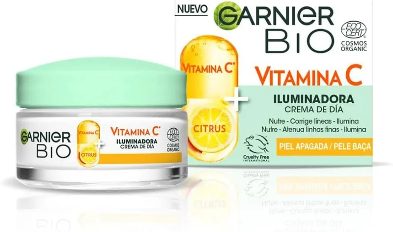 Garnier ▫️ Creme de Dia Iluminador com Vitamina C, Corrige as rídulas e aumenta a luminosidade em 24 horas, Fórmula Vegan, 50 ml