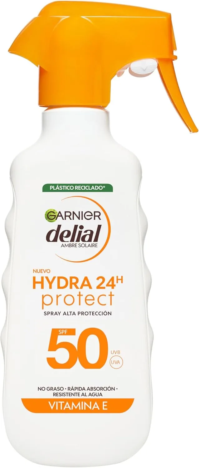 Garnier ▫️ Delial, Hydra Protect 24H, Spray FPS 50+ com Vitamina E, Proteção UVA/UVB e Hidratação contra o ressecamento com manteiga de karité, 270 ml
