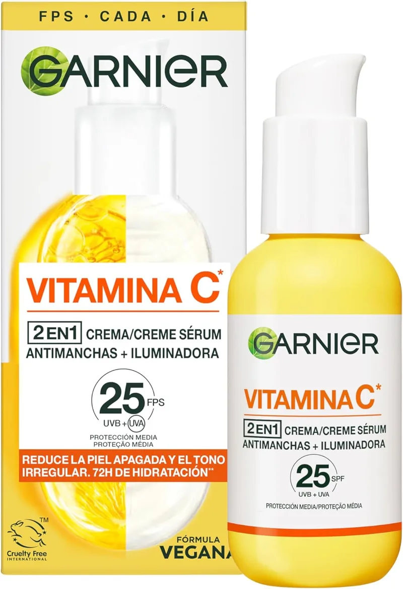 Garnier ▫️ Serum Creme com Vitamina C e FPS 25. Reduz a visibilidade das manchas, os sinais de fadiga e melhora a uniformidade da pele. Testado clinicamente. 50ml