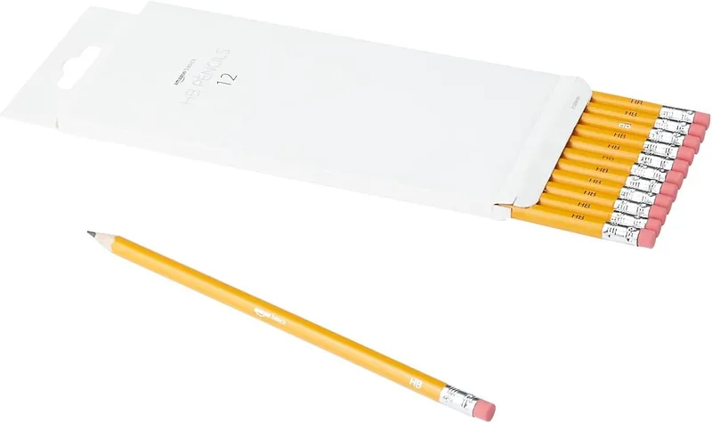 Amazon Basics ▫️ HB lápis de grafite revestidos a madeira, pré-afiados, sem borrões, ponta de borracha, escola, crianças, embalagem com 12 unidades