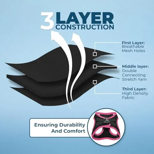 Best Pet Supplies ▫️ Voyager Step-in Air - Arnês em malha para todos os tipos de clima e trela refletora de 5 pés com pega em neoprene, para cães pequenos, médios e grandes, com rebordo preto/rosa, tamanho S 5