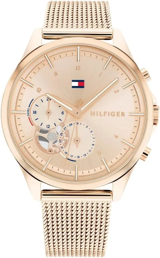 Relógio analógico de quartzo multifunções Tommy Hilfiger para mulher com bracelete em aço inoxidável