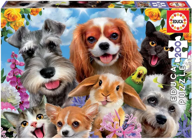 Educa ▫️ 200 Selfie Pets, Puzzle com 200 peças grandes com acabamento perfeito, tamanho aproximado do puzzle, 40 x 28 cm, Idade 6+ (19293)