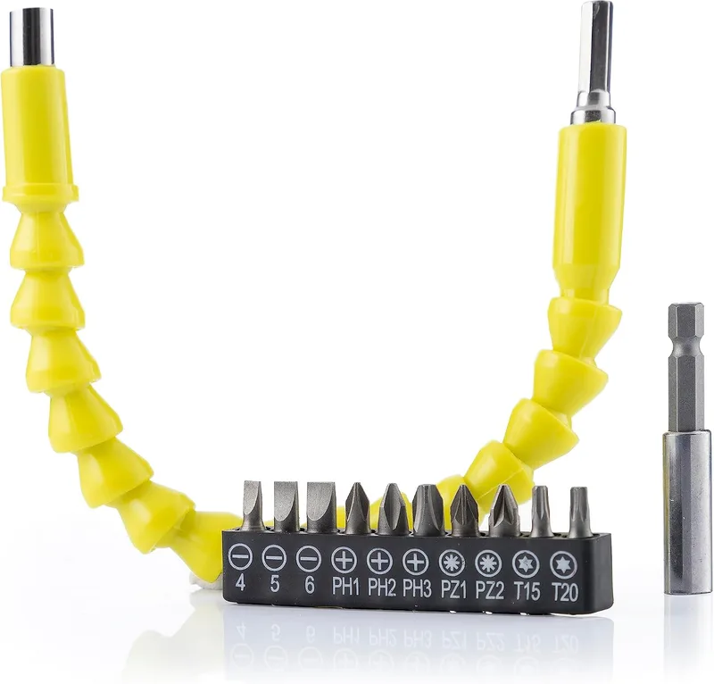 InnovaGoods ▫️ ® extensor magnético flexível para aparafusadora, extensor de broca, ferramentas de bricolage, acessórios para chave de fendas, extensor giratório a 360º, adaptadores de brocas. Cor: Amarelo