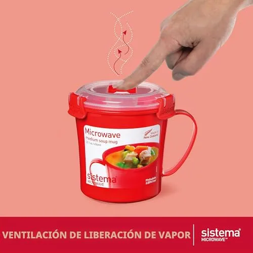 Sistema ▫️ Conjunto de recipientes médios para sopa, adequados para micro-ondas | Recipientes para alimentos adequados para micro-ondas | 656 ml | Sem BPA | Vermelho | 3 unidades 3