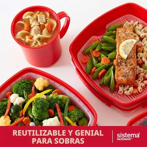 Sistema ▫️ Conjunto de recipientes médios para sopa, adequados para micro-ondas | Recipientes para alimentos adequados para micro-ondas | 656 ml | Sem BPA | Vermelho | 3 unidades 5