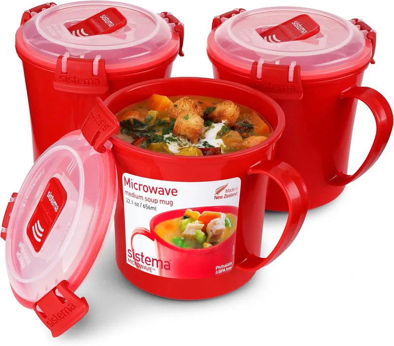 Sistema ▫️ Conjunto de recipientes médios para sopa, adequados para micro-ondas | Recipientes para alimentos adequados para micro-ondas | 656 ml | Sem BPA | Vermelho | 3 unidades