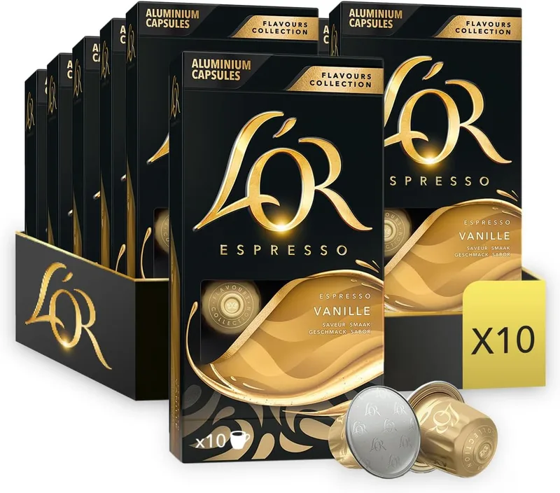 L'OR ▫️ Flavours Café Expresso Baunilha Cápsulas | Intensidade 8 | 100 Cápsulas compatíveis com Nespresso (R)
