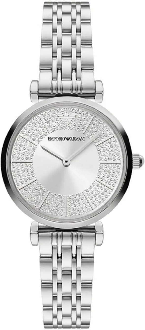 Emporio Armani ▫️ Relógio para mulher, 32 mm, movimento de quartzo com dois ponteiros e bracelete em aço prateado