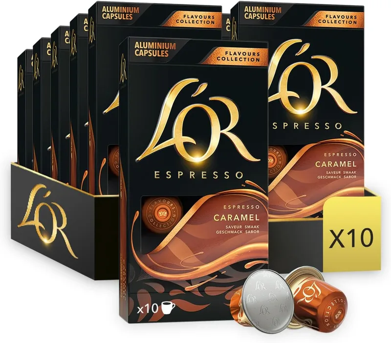 L'OR ▫️ Flavours Café Expresso Caramelo Cápsulas: Intensidade 8: 100 Cápsulas compatíveis com Nespresso (R)