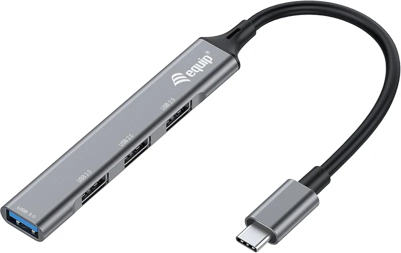 Equip ▫️ 128961 - Concentrador USB (4 portas, 1 x 3.0/3 x 2.0, USB-C para USB-C), cor cinzenta