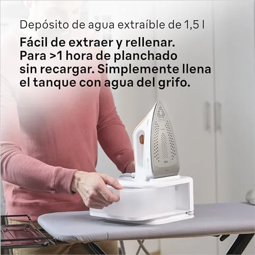 Braun ▫️ Chapinha CareStyle Compact Pro com geração de vapor, FreeGlide 3D, modos iCareMode, Eco e Turbo, vaporização vertical, sistema antigotejamento, depósito de água de 1,5 L, 6 bar/400 g/min, 2400 W, branco/laranja 6
