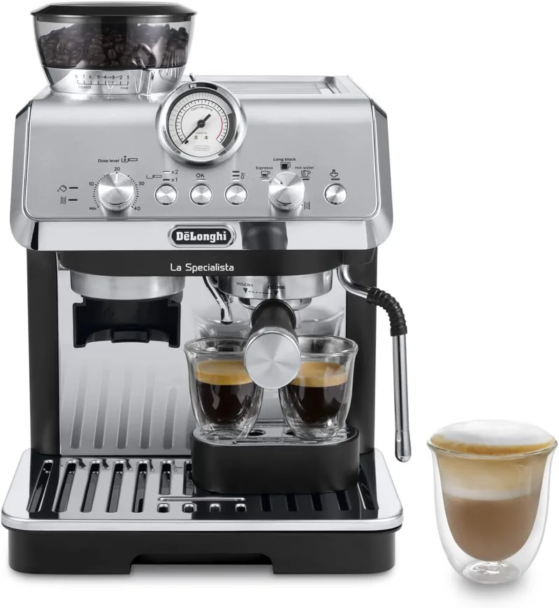 De'Longhi ▫️ Perfetto La Specialista Arte, máquina de café expresso e cappuccino com bomba, máquina de café em grão, 3 receitas predefinidas, 8 níveis de moagem, EC9155.MB, metal/preto