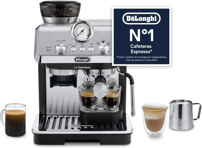 De'Longhi Perfetto La Specialista Arte, máquina de café expresso e cappuccino com bomba, máquina de café em grão, 3 receitas predefinidas, 8 níveis de moagem, EC9155.MB, metal/preto
