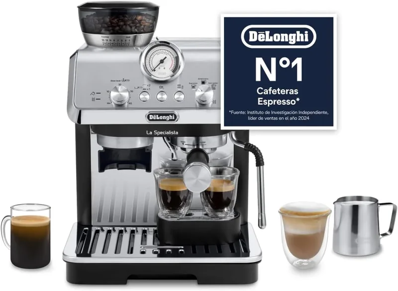 De'Longhi ▫️ Perfetto La Specialista Arte, Máquina de café expresso e cappuccino com bomba, máquina de café em grão, 3 receitas predefinidas, 8 níveis de moagem, EC9155.MB, metal/preto