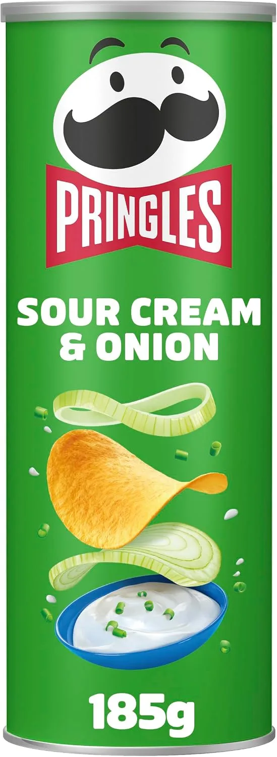 Pringles ▫️ Sour Cream & Onion | Petisco salgado com sabor a natas ácidas e cebola | Tubo | 185 g