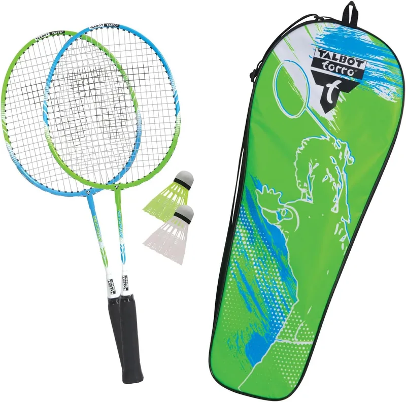 Talbot Torro ▫️ Talbot-Torro 2-Attacker Junior | Conjunto de badminton para crianças | 2 raquetes encurtadas 53 cm | Inclui 2 petecas e saco de transporte | Ideal para principiantes e jogos recreativos
