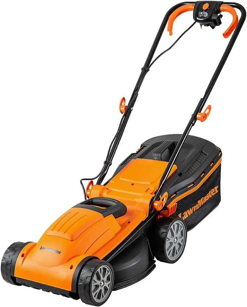 LawnMaster ▫️ Cortador de relva elétrico de 1400 W, 34 cm, cesto de 32 L, 300 m²