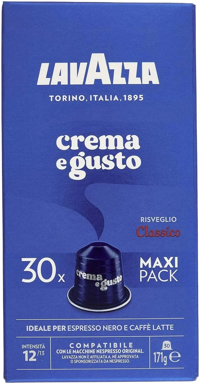 Lavazza ▫️ Crema e Gusto Classico, 30 cápsulas de café compatíveis com máquinas Nespresso Original, com notas de chocolate, madeira e especiarias, Arábica e Robusta, intensidade 12/13, torra média