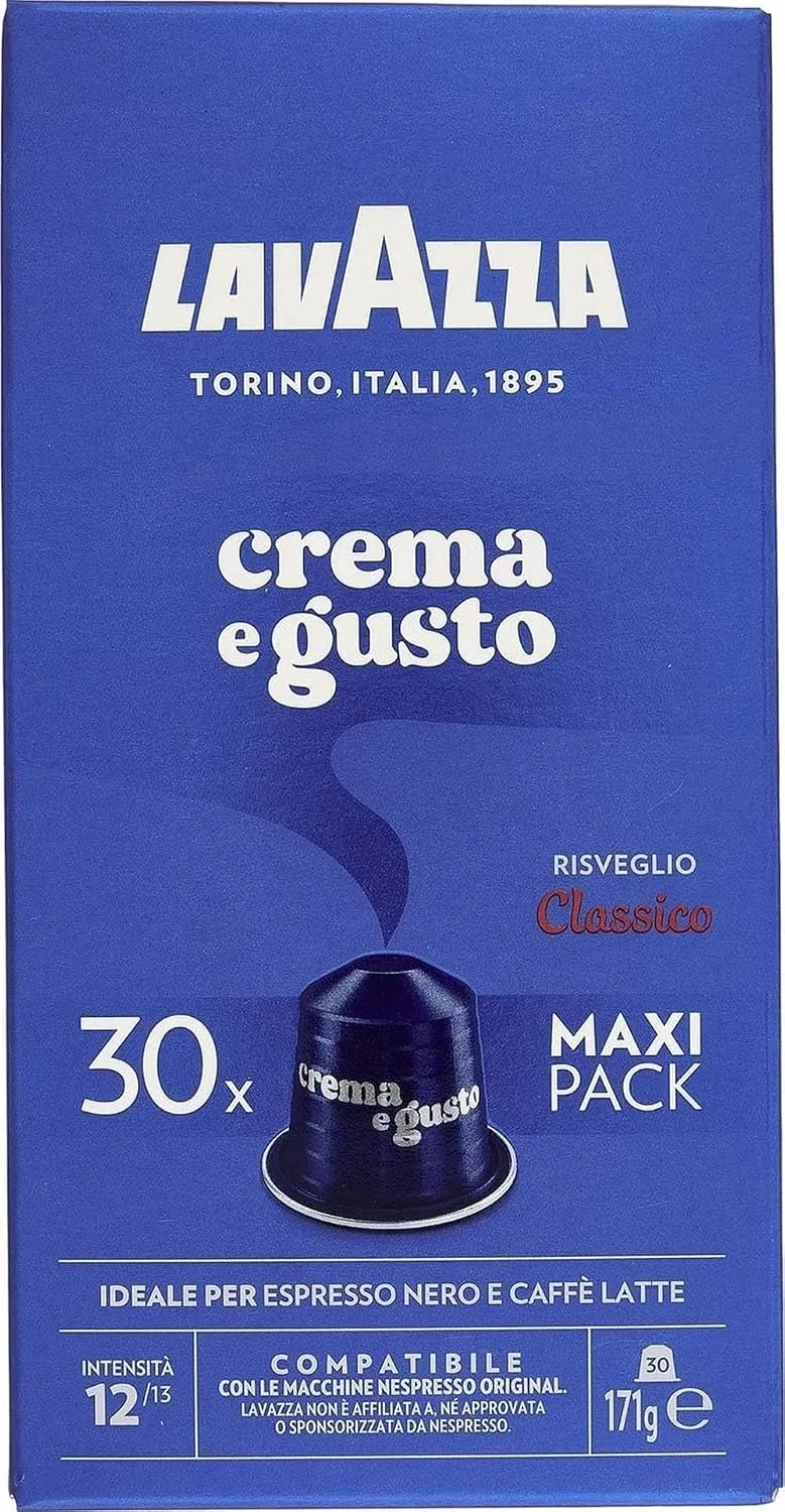 Lavazza ▫️ Crema e Gusto Classico, 30 cápsulas de café compatíveis com máquinas Nespresso Original, com notas de chocolate, madeira e especiarias, Arábica e Robusta, intensidade 12/13, torra média
