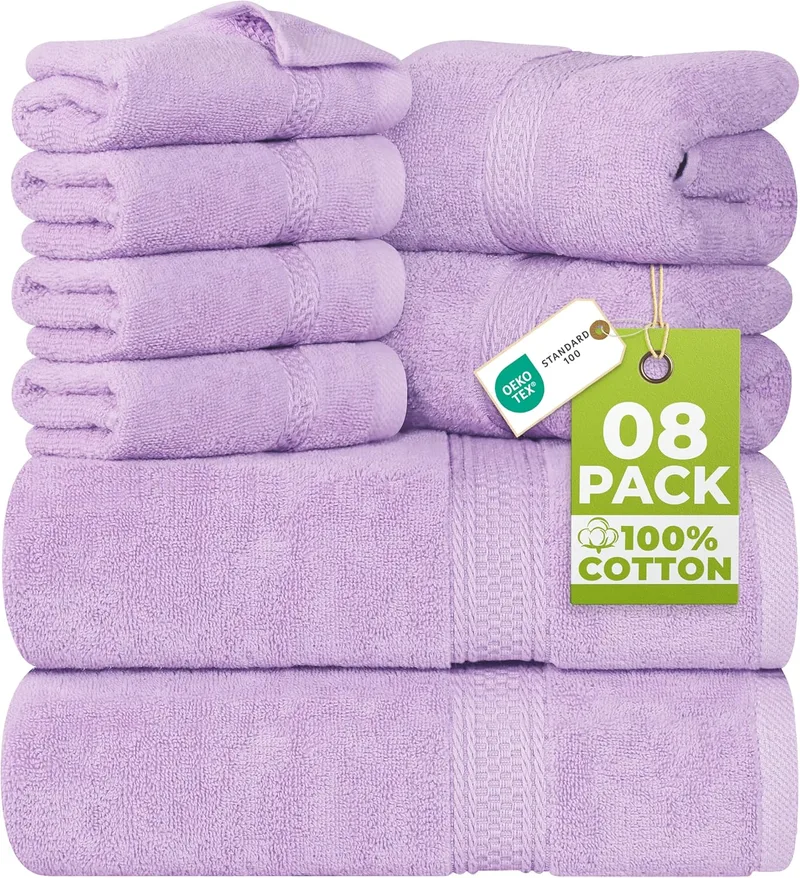 Utopia Towels ▫️ Conjunto de toalhas premium de 8 peças; 2 toalhas de banho, 2 toalhas de mão e 4 toalhinhas - Algodão - Qualidade de hotel, supermacias e altamente absorventes (lavanda)