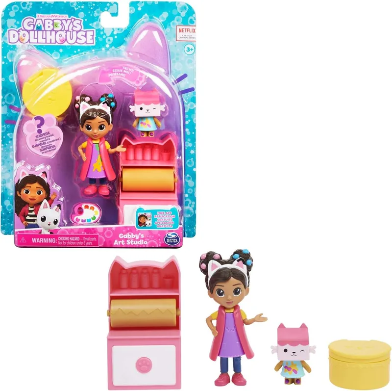 DREAMWORKS GABBY'S DOLLHOUSE ▫️ A CASA DE BONECAS DA Gabby - Estúdio de Arte - Estúdio de Arte da Casa das Bonecas da Gabby com 2 bonecas, 2 acessórios, 1 caixa surpresa e um móvel - 6062025 - Brinquedos para crianças a partir dos 3 anos