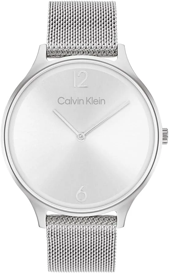 Relógio de quartzo analógico Calvin Klein para mulher Timeless Mesh Collection 38 mm com bracelete em malha de aço inoxidável ou em pele