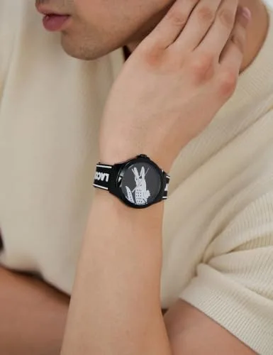Lacoste ▫️ Relógio analógico de quartzo para homem, coleção NEOCROC, com bracelete em silicone preto - 2011185 4