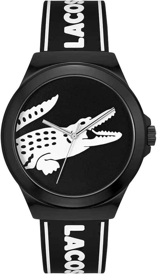 Lacoste ▫️ Relógio analógico de quartzo para homem, coleção NEOCROC, com bracelete em silicone preto - 2011185