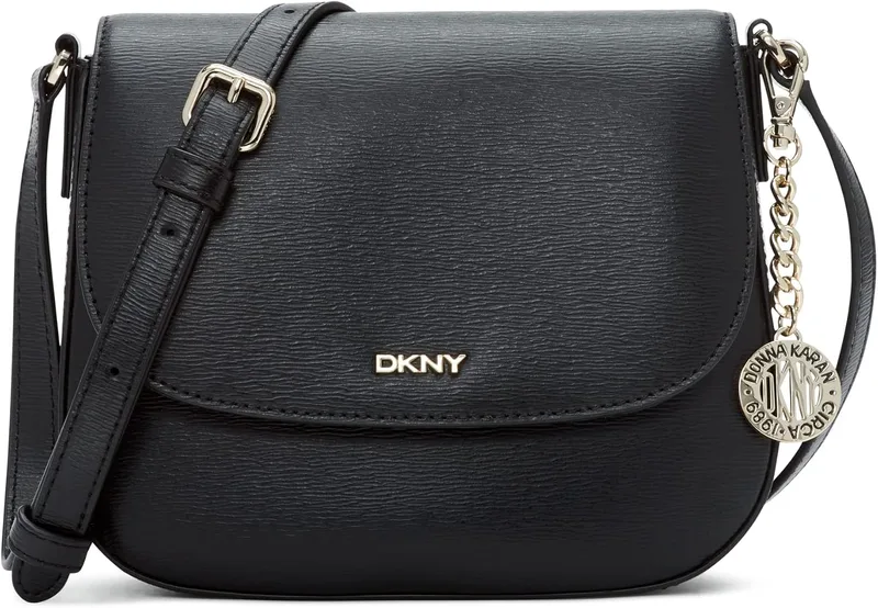 DKNY ▫️ Bryant Saddle - Mala para mulher, cor preta/dourada, tamanho único, Preto/Dourado, tamanho único
