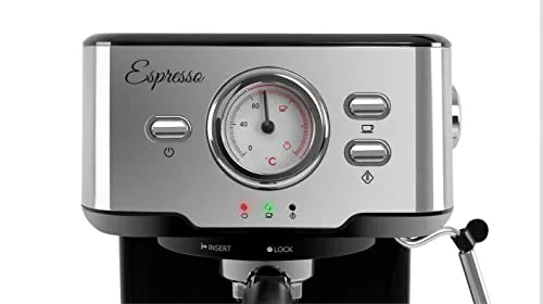 Orbegozo ▫️ EX 5500 - Máquina de café expresso e cappuccino, 20 bar de pressão, termómetro, depósito removível de 1,5 L, vaporizador, 1100 W, aço inoxidável 3