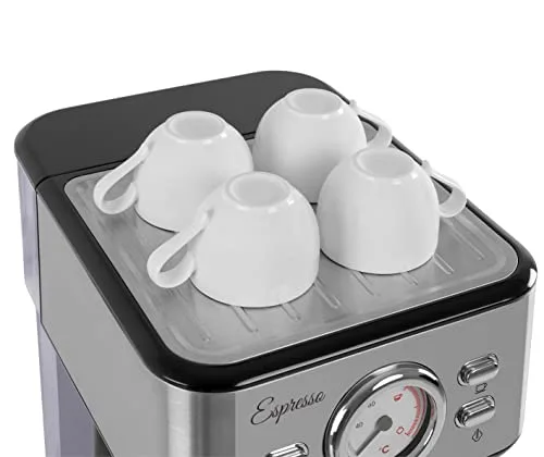 Orbegozo ▫️ EX 5500 - Máquina de café expresso e cappuccino, 20 bar de pressão, termómetro, depósito removível de 1,5 L, vaporizador, 1100 W, aço inoxidável 6