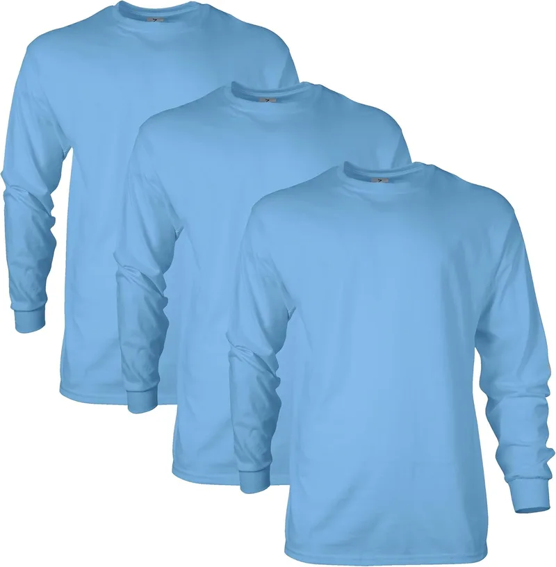Gildan ▫️ Camisola de manga comprida em algodão para homem (pacote de 2), Carolina Blue (3 unidades), XL
