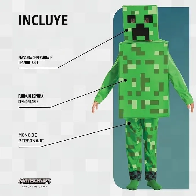 Minecraft ▫️ Fato infantil de Creeper Licença Oficial da Disguise, ajuste confortável e design detalhado, Para idades entre os 7 e os 8 anos, 4 e os 6 anos, 3 e os 4 anos, 7 e os 8 anos, 4 e os 6 anos, 3 e os 4 anos 5