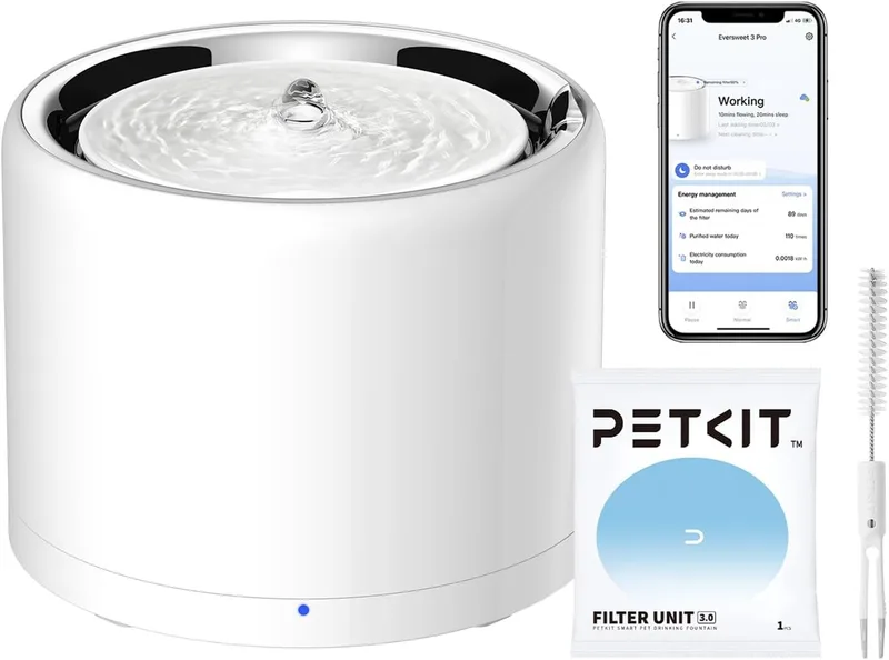 PETKIT ▫️ EVERSWEET Bebedouro para Gatos, Aço Inoxidável, Bomba Sem Fios, Controlo por Aplicação, Beberouro de 1,8 L para Gatos/Cães, Ultrassilencioso, Filtro Triplo, 3 Fluxos de Água, Não Favorece a Proliferação de Bactérias